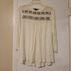 Cream Long Sleeve Top with Embroidered Detail